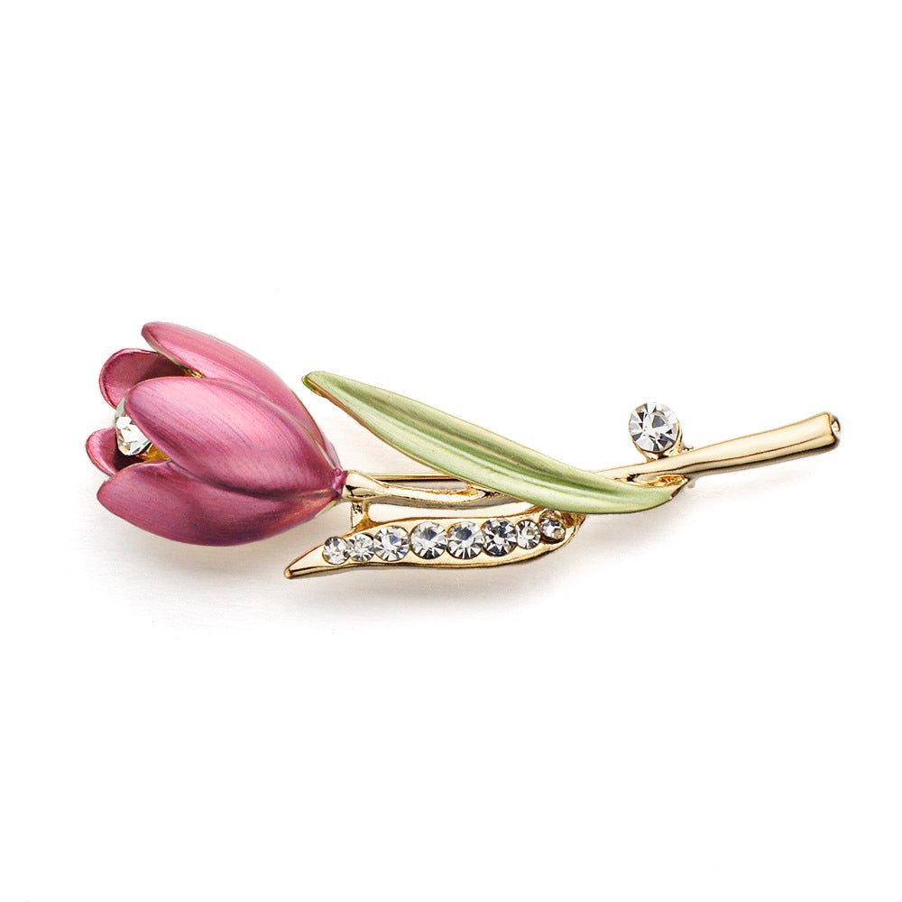 Tulip flower diamond brooch