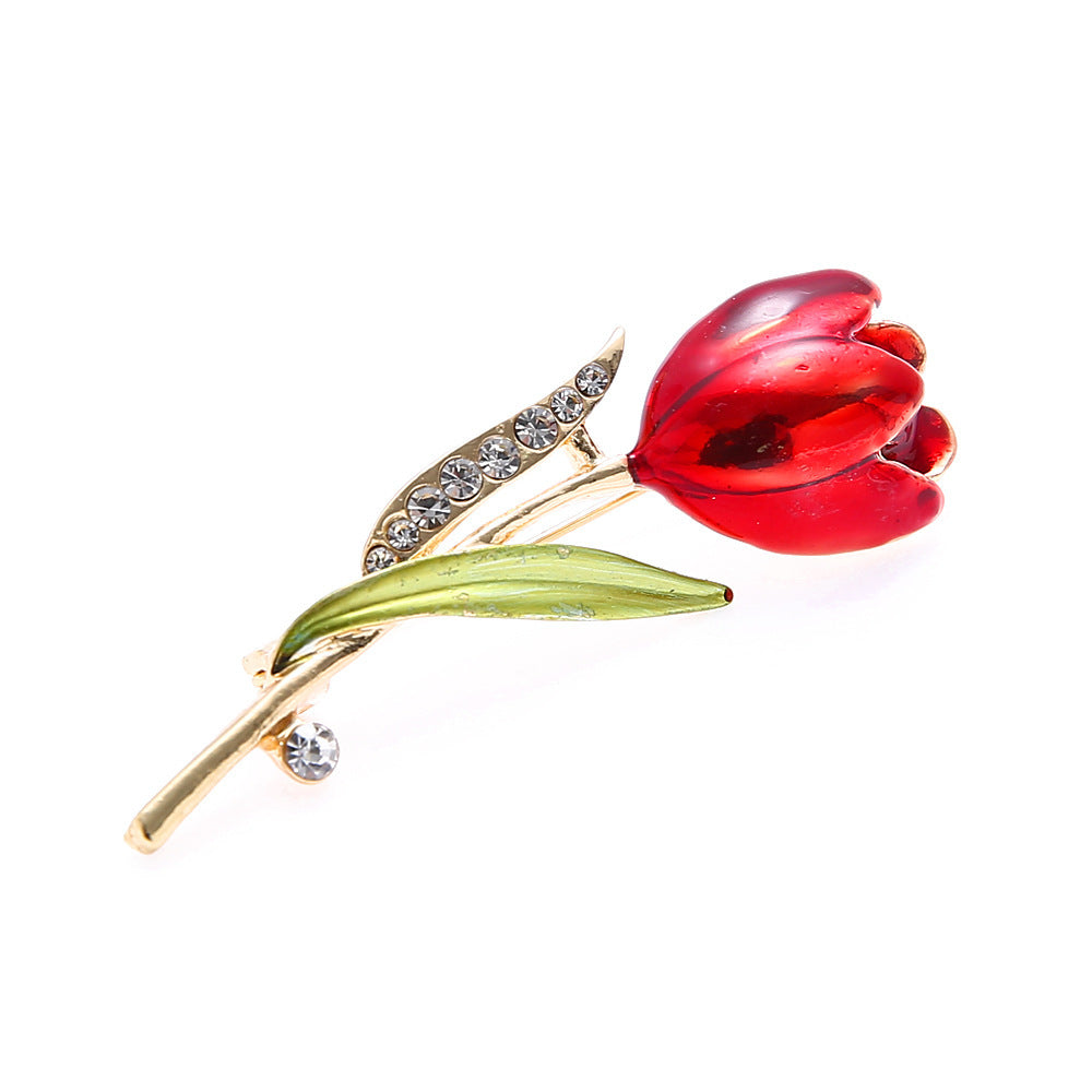 Tulip flower diamond brooch