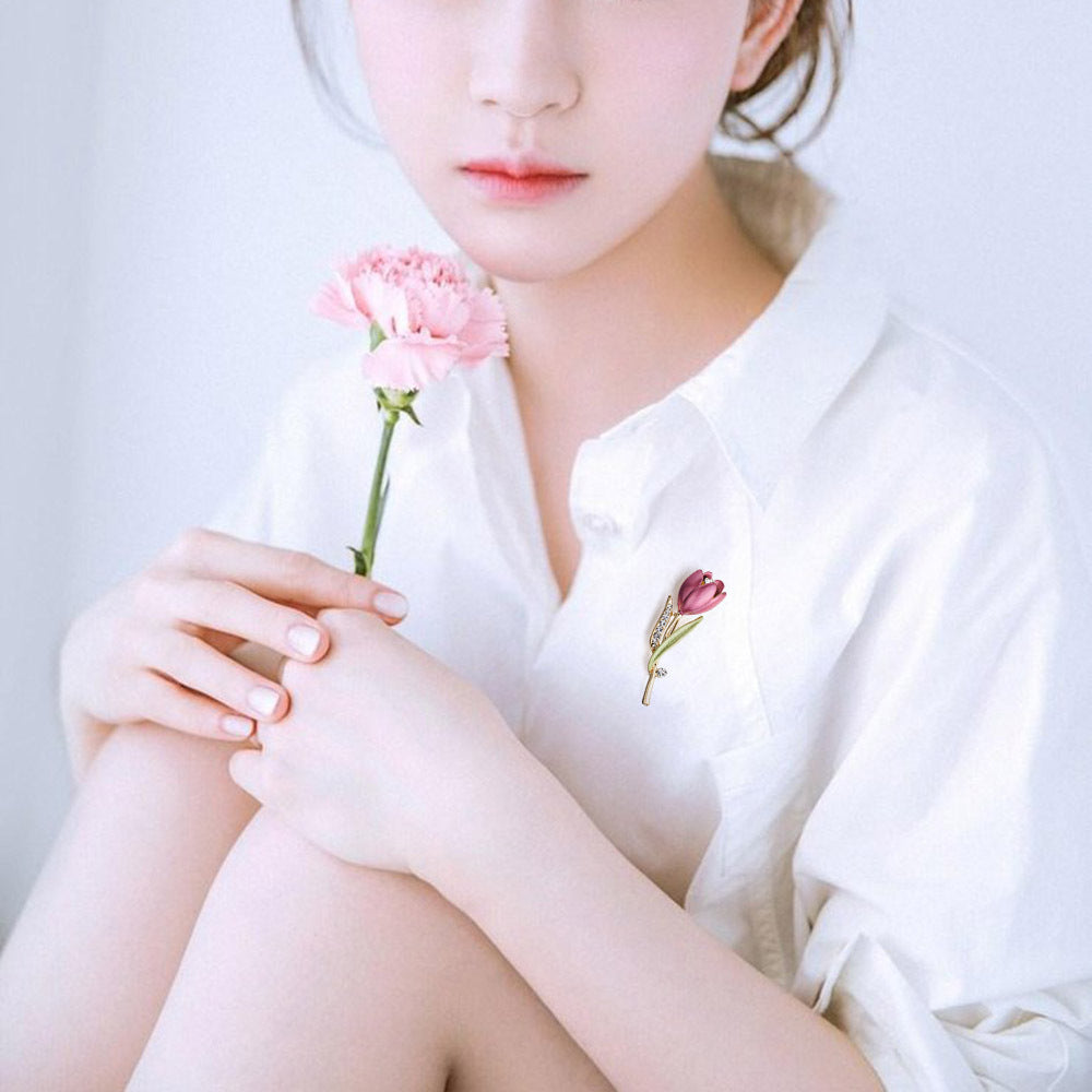 Tulip flower diamond brooch