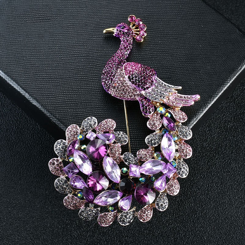 Alloy diamond peacock Animal drip brooch flower