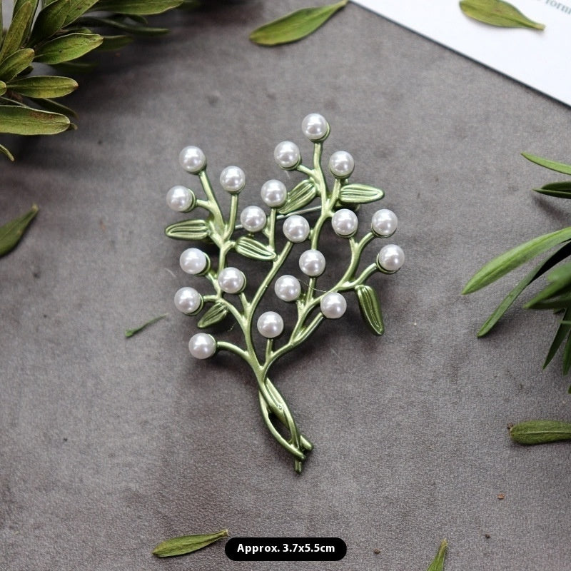 Retro Mori Style Plant Elegant Graceful Pearl Brooch