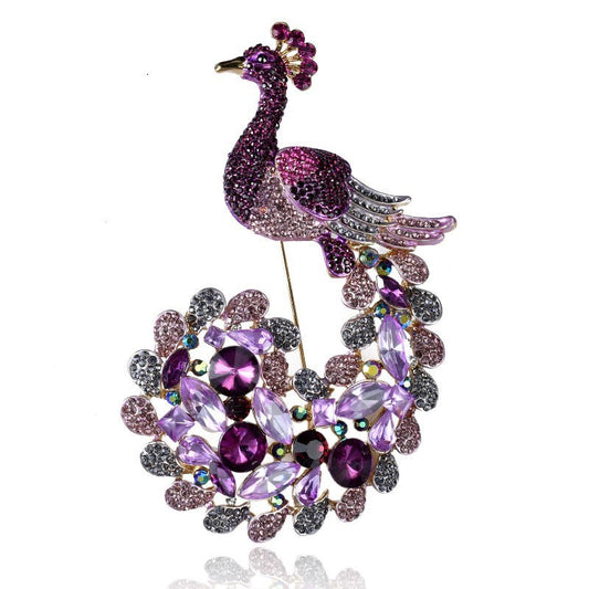 Alloy diamond peacock Animal drip brooch flower