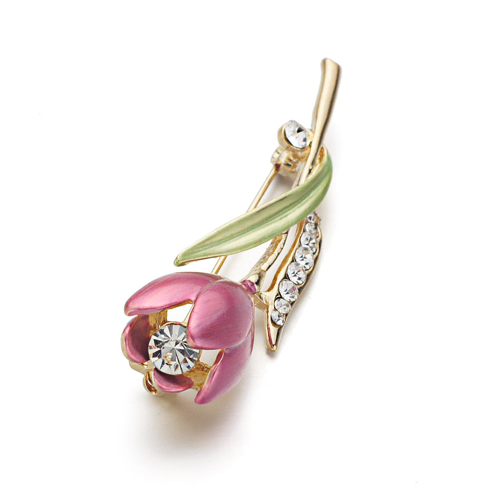 Tulip flower diamond brooch