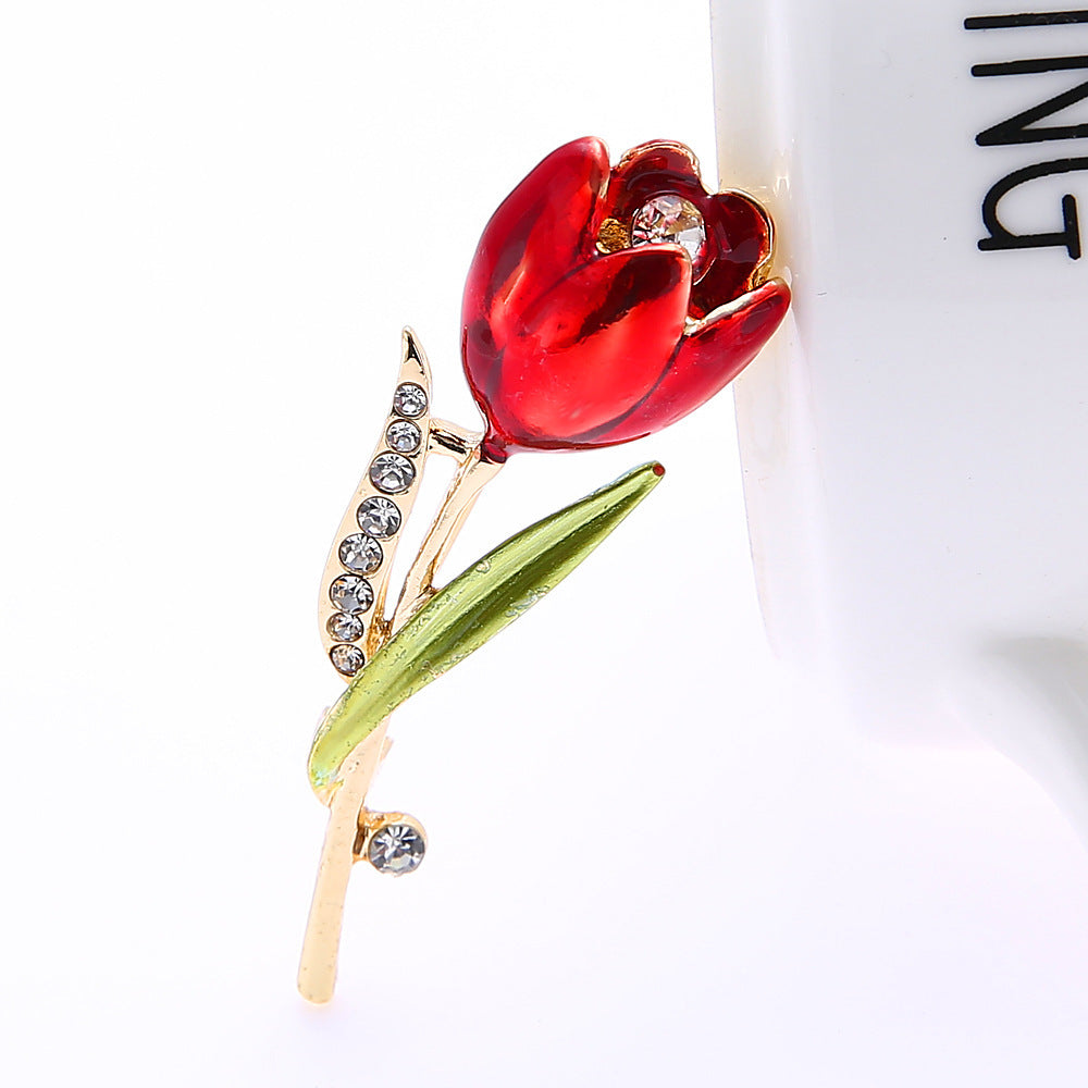 Tulip flower diamond brooch