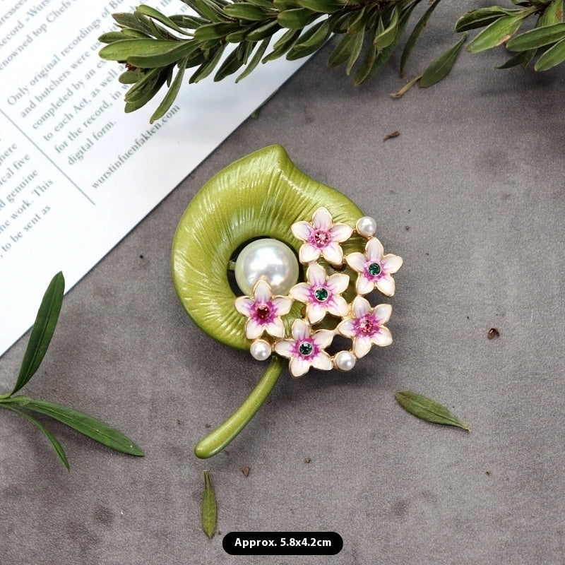 Retro Mori Style Plant Elegant Graceful Pearl Brooch