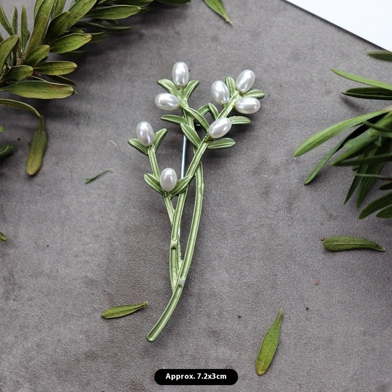 Retro Mori Style Plant Elegant Graceful Pearl Brooch